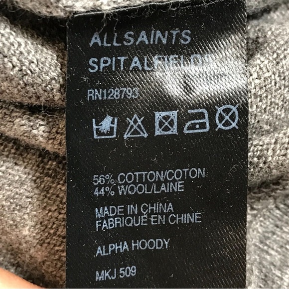 AllSaints Sweater Mens Large Pullover Button Front Alpha Hoody Gray Pocket - Picture 6 of 8